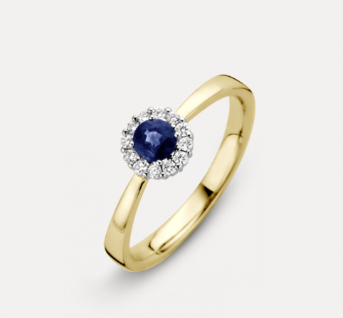 14 KARAAT GEEL- MET WITGOUDEN BICOLOR ENTOURAGE RING MODEL CONCA MET BRILJANT EN BLAUW SAFFIER
Deze ring uit de CONCA serie geeft je koninklijke allures, met 0.12 caraat briljant geslepen diamanten en een prachtige saffier als eye catcher,
Schitterend als set te combineren met hanger en oorsieraden.